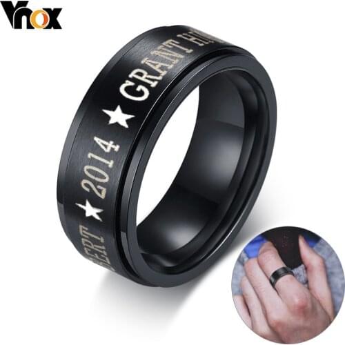 Vnox Personalized Stainless Steel Black Spinner Class Rings for Men 8mm Engraved Wedding Rings Jewelry Simple Customize Gift