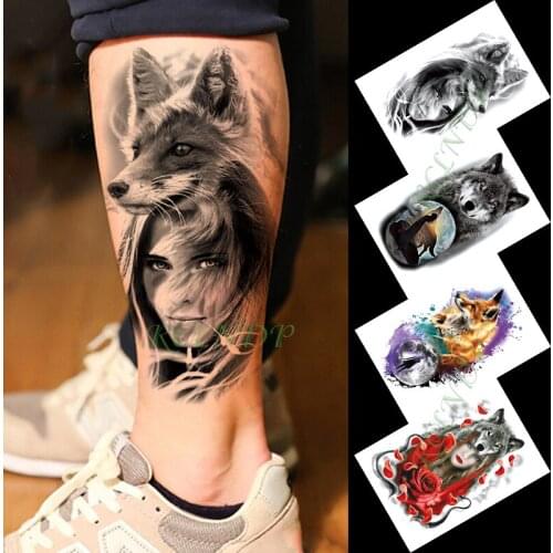 Waterproof Temporary Tattoo Sticker wolf flowers large size tatto flash tatoo fake tattoos for girl men women