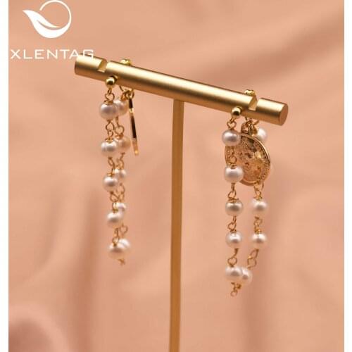 Xlentag Natural Freshwater Pearl Tag Stud Earrings 925 Sterling Silver Ear Pin Personalise Exquisite Handmade Jewelry GE1006