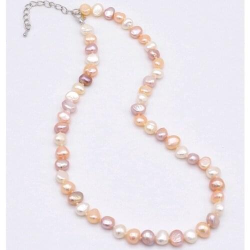 Pearl necklace, classic style, natural baroque pearl, black / white / purple / flower color, women ’s accessories