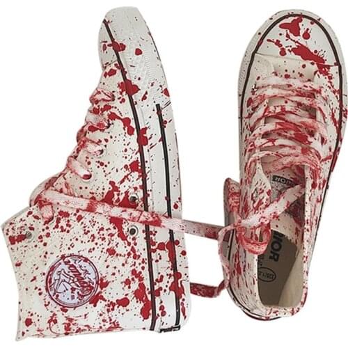 2021 New High-Top Canvas Womens Shoes Hand Painted Graffiti Bloodstain Flats Shoes Couple Casual Outdoor Breathable Sneakers