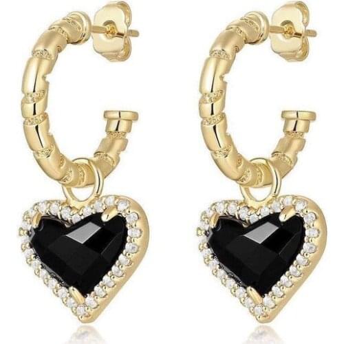 Heart-shaped black gemstone stud earrings diamond temperament ins female earrings