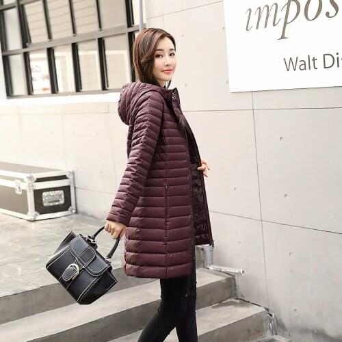 2019 outdoor womens Long duck down Jacket with hood waterproof Windproof keep warm Breathable lightweight jacket slim down coat