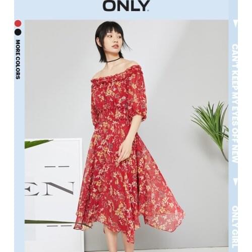 ONLY summer floral temperament, irregular waist, thin and comfortable chiffon dress | 120107689