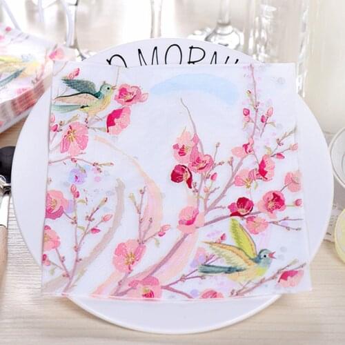 20Pcs/Pack Rose Birds Floral Table Decoupage Paper Napkins Flower Napkin Paper Tissue for Wedding Party Supplies Wholesale