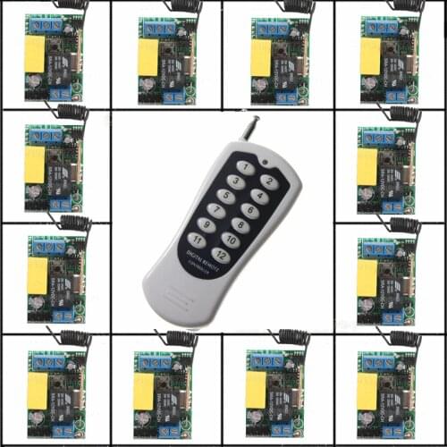 220V 10A 315MHZ-433MHZ RF Wireless remote control system 20-200M 1 (controller)transmitter +12 Mini receiver(switch)