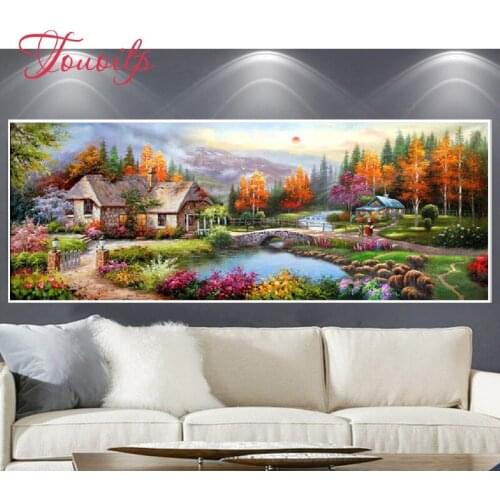 TOUOILP DIY Diamond Embroidery,square&Round Diamond European town Full rhinestone Living room view Diamond painting cross stitch