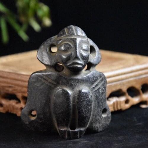 Chinese Hongshan Jade Culture Archaize can absorb magnetic black iron meteorite sculpture Hongshan figure statue