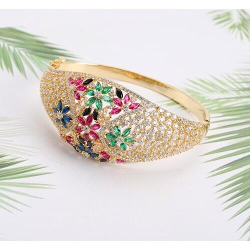 TIRIM Colorful Cubic Zircon Flowers Bracelet Luxury Shining Temperament Wedding Party Zirconia Bangle Jewelry Accesso