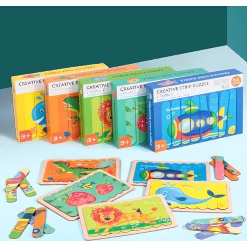 Kids Creative bar three-dimensional cartoon animal traffic matching puzzle Montessori early education toy for Children