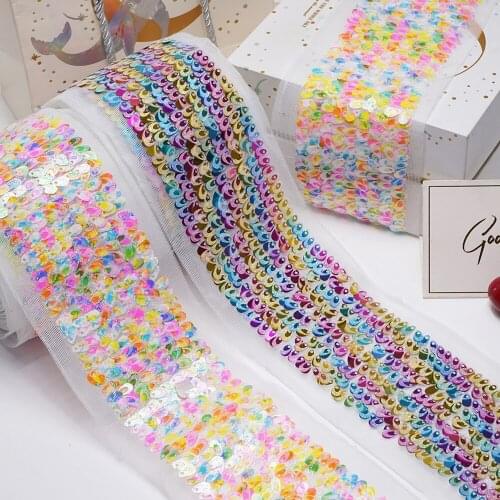 DIY 3 Inch 75mm Glitter Sequined Ribbon For Craft Supplies Sewing Accessories 2 Yards. A2121003
