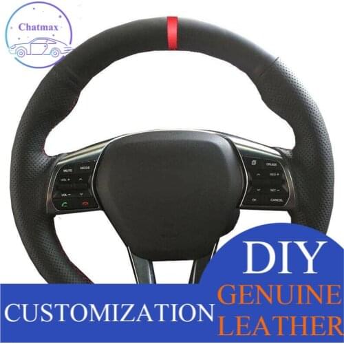 For Hyundai Sonata 9th 2015-2019 Black Suede Hand-stitched Car Steering Wheel Cover anti-slip design all season