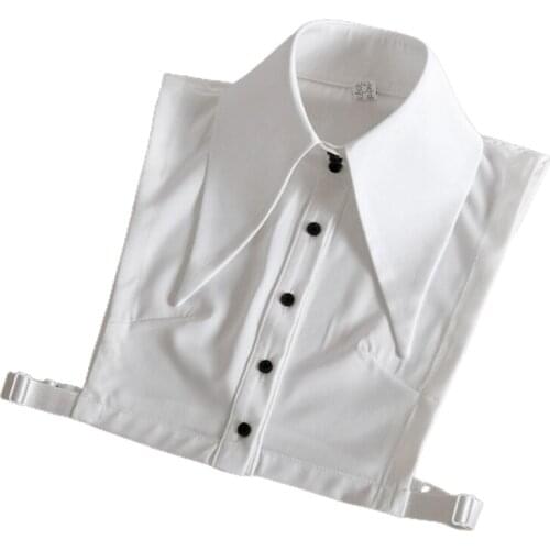 Women Vintage Wide Lapel White False Fake Collar Button Down Detachable Half Top Blouse Adjustable Decorative Dickey