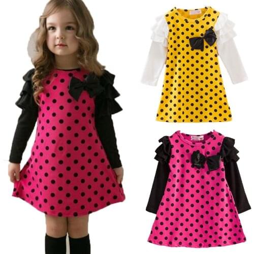 Elegant princess girls party dress ruffles lace long sleeve kids dresses for girls polka dot costumes toddler girls clothing