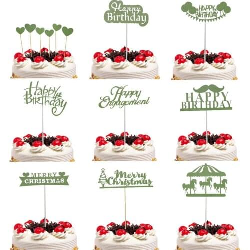 Cake Flags Green Cupcake Cake Toppers Topper Kids Happy Birthday Wedding Bridal Merry Christmas Cake Wrapper Party Baking DIY