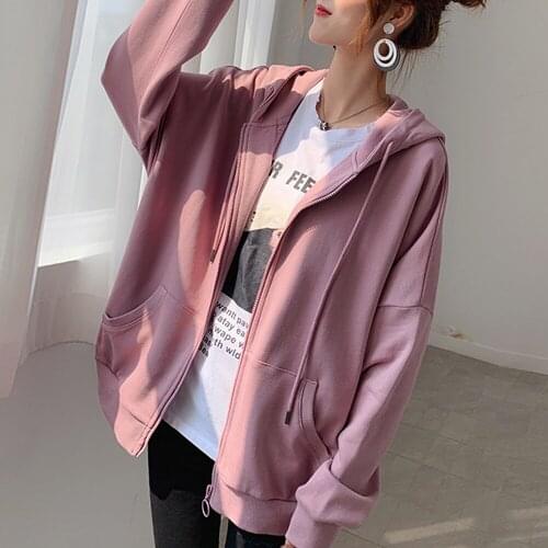 Leisure Fleece Drawstring Zipper Pullover Hoodies Zip Up Hoodie Women Harajuku Ulzzang Clothes Korean Style All-match Sweatshirt