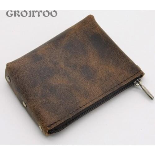 GROJITOO Genuine leather man wallet top leather purse for man cow leather coin bag simple card bag zipper key bag