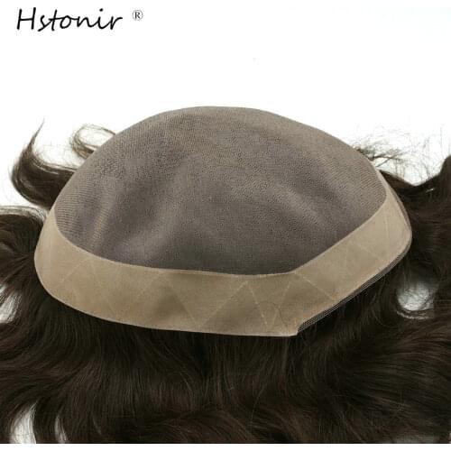 Hstonir Afra Hair Replacement Systems Mono Lace NPU Indian Remy Hair Toupee Mens Hair Piece Stock H008