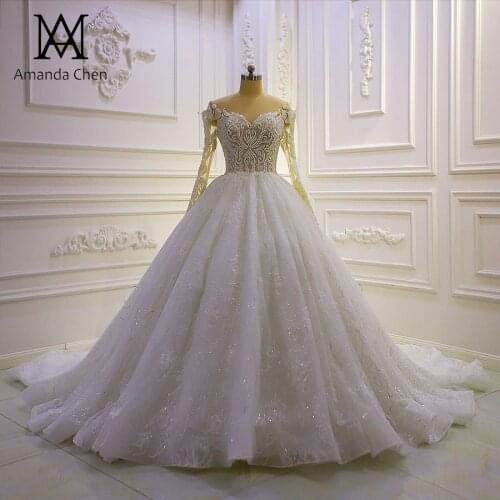 Custom Made Off Shoulder Long Sleeve Lace Appliques Wedding dress