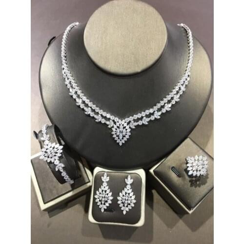 Janekelly 4pcs Bridal Zirconia Full Jewelry Sets For Women Party, Luxury Dubai Nigeria CZ Crystal Wedding Jewelry Sets