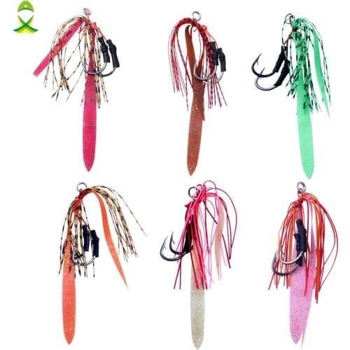 JSM 20pairs/lot Silicone Skirt Jigging double fishing Hooks lure with PE line flash hook for jig bait fishing tackle tools