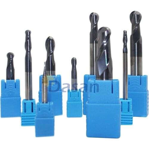 5pcs Ball Nose End Mill 1MM 1.5MM 2MM 2.5MM 2 Flutes HRC50 Tapered Solid Carbide Long 50mm Endmills CNC Mill Cutter Router Bits