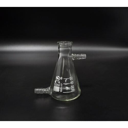 Conical flask,Narrow neck with graduations,with upper and bottom side tube,Capacity 50ml,Erlenmeyer flask with normal neck