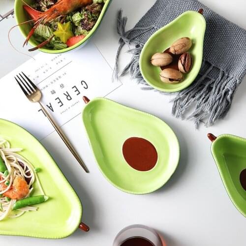 Creative ceramic avocado bowl household fruit salad bowl plate household tableware cartoon bowl dinner plates