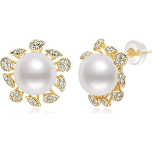 Lnngy 925 Sterling Silver Earrings 7.5-8mm Freshwater Pearl Classic Snow Earrings Women Elegant Stud Earrings Fine Jewelry Gifts