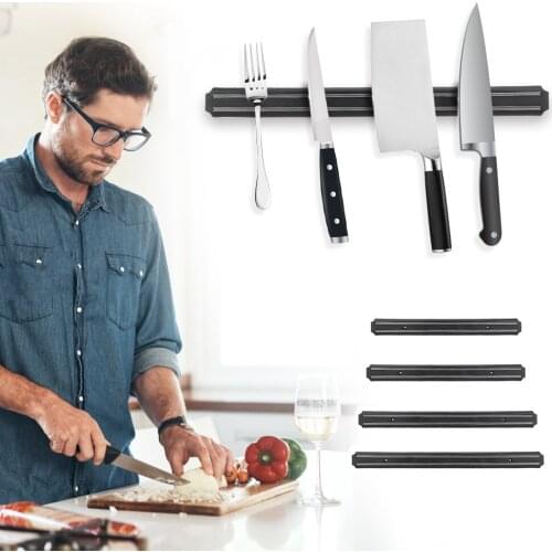 33-55CM Magnetic Knife Holder Wall Mount Magnetic Strip Knife Holder Black Kitchen Bar Knife Storage Block For Metal Knife