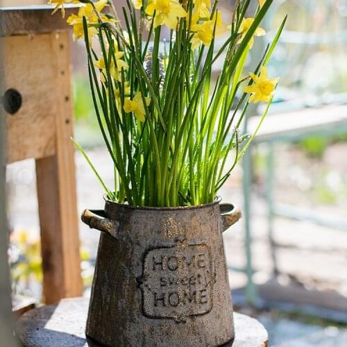 Metal Vintage Vase Iron Barrel Garden Flower Arrangement Ornaments Retro Pastoral Jardineria Decoracion Home Decoration EF50FP
