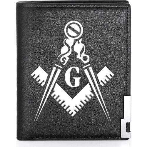 Fashion Masonic High Quality Leather Men Wallet Classic Credit Card Holder Short Purse
