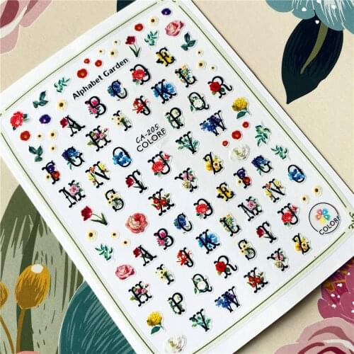CA-172 to 210 English letters A-Z Flower 3D Back glue Nail decal Nail sticker Nail decoration Nail art Nail tool Nail ornament