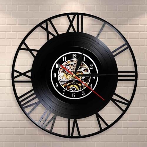 Numbers Simple Wall Clock Roman Numerals Vintage Style Vinyl Record Wall Clock Modern Design Home Decor Decorative Wall Watch