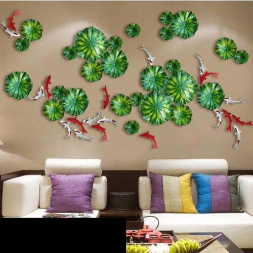 Wall Background Hanging Lotus Leaf Fish Wall Decoration Crafts 3D Stereo Livingroom Creative House Ornament Home Wall Mural Art