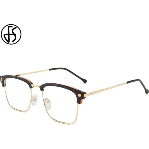 FS Retro Blue Light Blocking Glasses For Men Women Half Frame Clear Lens Computer Glasses Anti Blue Light Optical Spectacle