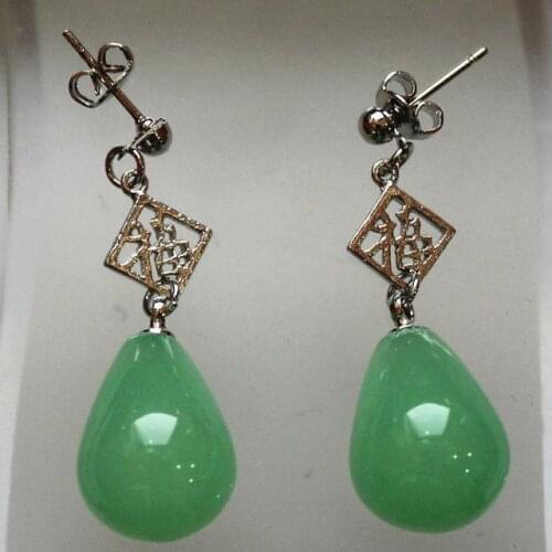 Wholesale Chinese style fu 12*16mm fancy light green jade stud earring