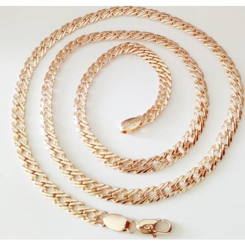 Luxury Men Necklace 585 Rose Gold Color Fashion Jewelry Copper 5MM 55CM Long Women Men Necklace Anniversary Gift