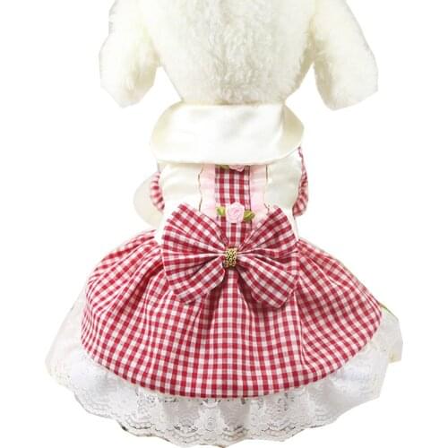 Dog Dress Clothes for Small Medium Dogs Dress Sweety Princess Bowknot Plaid Dress Spring Summer Small Dog Lace Princess Clothing