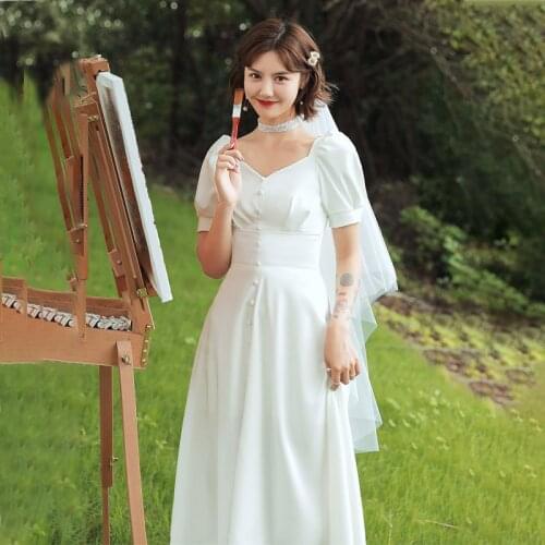 Special Occasion Dresses Vintage V-Neck Short Button Backless Luxury White Jersey A-Line Knee-Length Elegant Lady Prom Gown E854