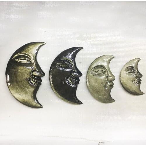 DS Natural Gold Obsidian Moon Smiling Face Pendant Amulet Quartz Crystal Moon God Mascot Healing Crystal Stone Home Decoration