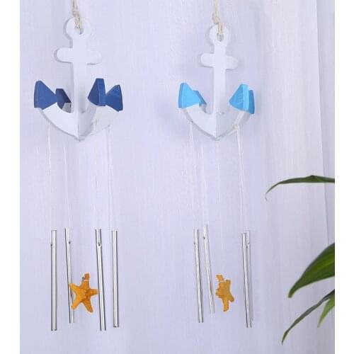 Mediterranean Style Home Oceans Element Wind Chime Wooden Anchor Pendant Metal Tube Hanging Decoration Bracelet Charm Creative G