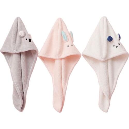 Coral Velvet Microfiber Hair Towel Wrap Turban Cute Cartoon Animal Ears Super Absorbent Anti-Frizz Quick Drying Bath Cap Shower
