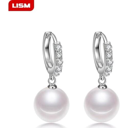 Silver Plated Earrings Fashion Natural Pearl Earrings Wholesale Jewelry Earrings Female Vintage for Wedding Party Silver Color