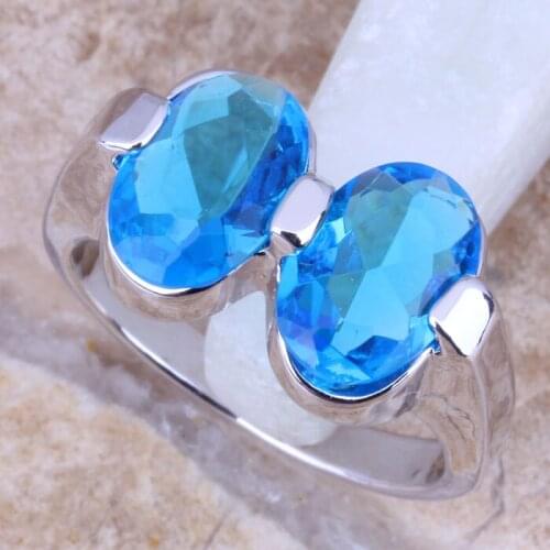 Terrific Sky Blue Cubic Zirconia Silver Plated Womens Ring Size 6 / 7 / 8 / 9 / 9.5 R0927
