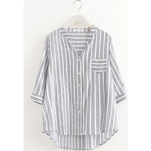 Casual Womens Blouses Half Sleeve Ladies Summer Fashion Elegant Plus Size Loose Autumn Stripe Printed