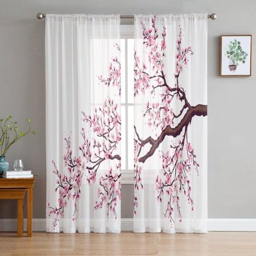 Pink Cherry Blossoms Flower Sheer Curtains Window Curtains for Living Room Bedroom Blinds Kids Room Home Decor