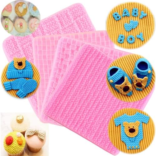 Knitting Texture Silicone Mold Cupcake Topper Fondant Moulds Baby Party Cake Decorating Tools Candy Polymer Clay Chocolate Molds