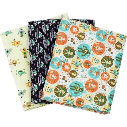 IBOWS Polyester Cotton Sheet Aliens Spaceships Robots Printed Cloth Fabric Dress Home Textile Garments DIY Matewrial 45*140cm/pc