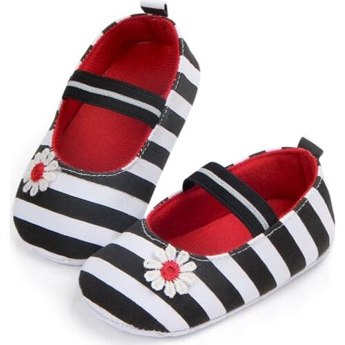 Infant Stripe Flower Shoes Soft Sole Kids Girls Baby Anti-Slip Baby Shoes Toddler infant Kids Girl Bottom Flat Prewalker Shoes